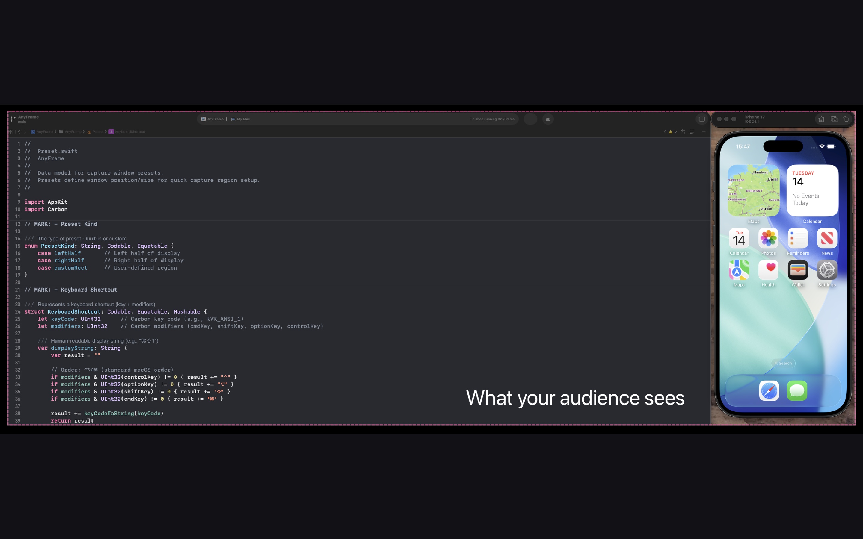 What your audience actually sees — just the framed region AnyFrame is sharing.